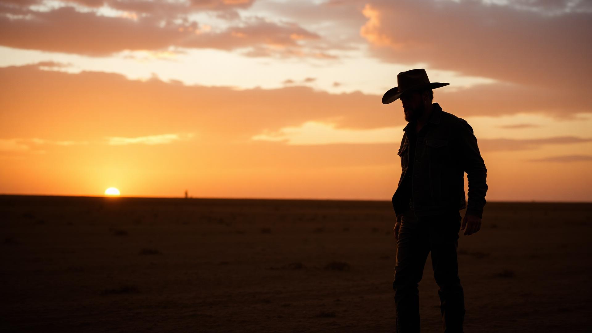 Cowboy silhouette at sunset